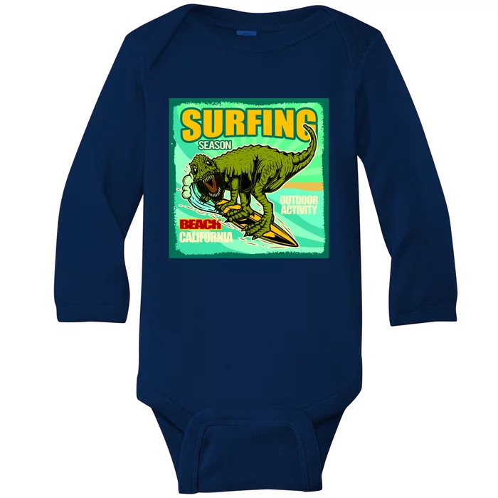 Surfing T-Rex Baby Long Sleeve Bodysuit