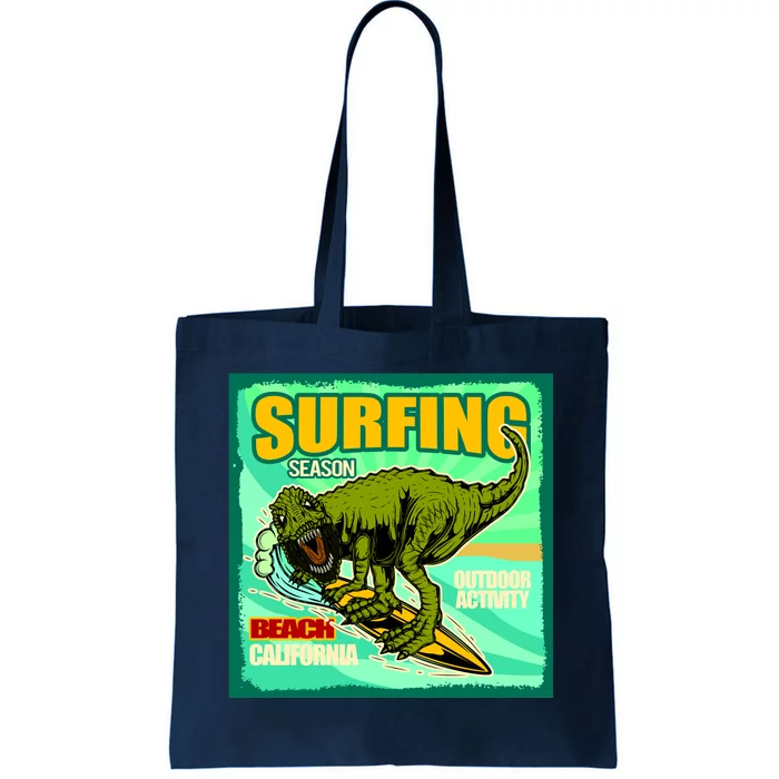 Surfing T-Rex Tote Bag