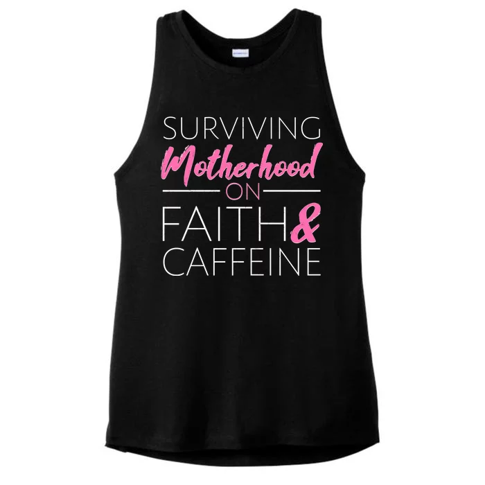 Surviving Motherhood on Faith and Caffeine Ladies Tri-Blend Wicking Tank