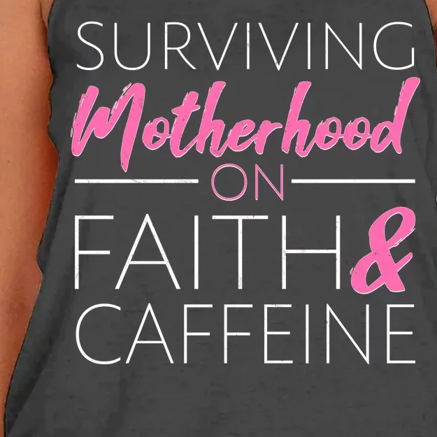 Surviving Motherhood on Faith and Caffeine Women's Knotted Racerback Tank