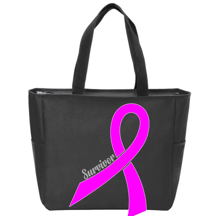 Survivor Breast Cancer Ribbon Zip Tote Bag