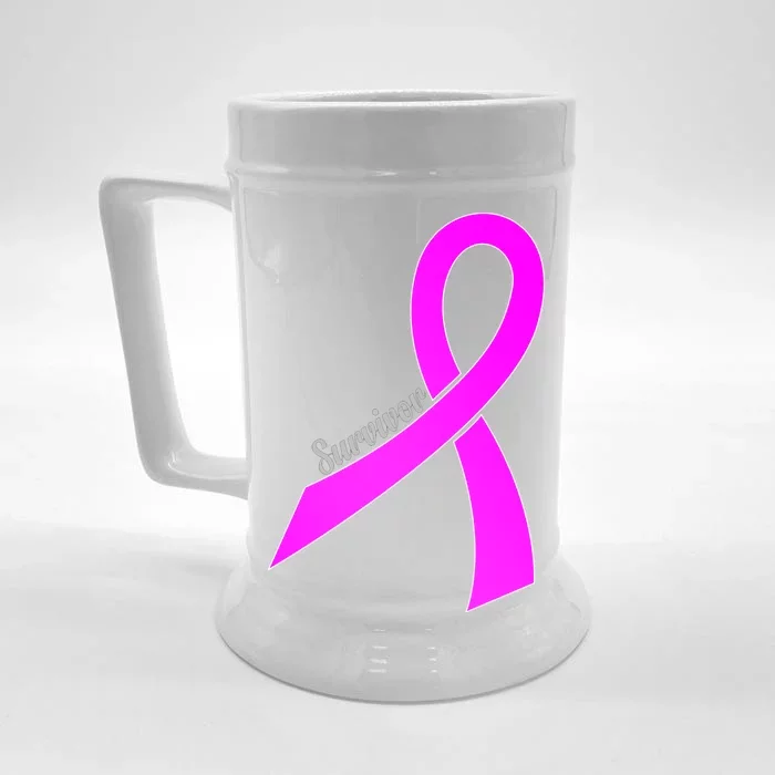 Survivor Breast Cancer Ribbon Front & Back Beer Stein