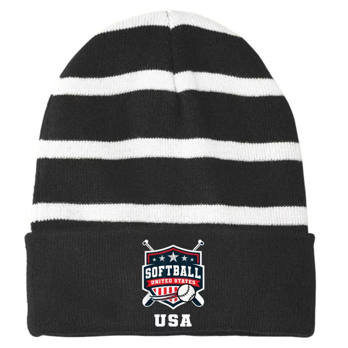 Softball USA Support The Team USA Flag Striped Beanie with Solid Band