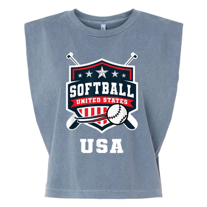 Softball USA Support The Team USA Flag Garment-Dyed Women's Muscle Tee