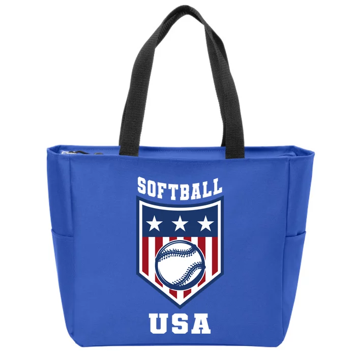 Softball Usa Support The Team Gift Usa Flag Gift Zip Tote Bag