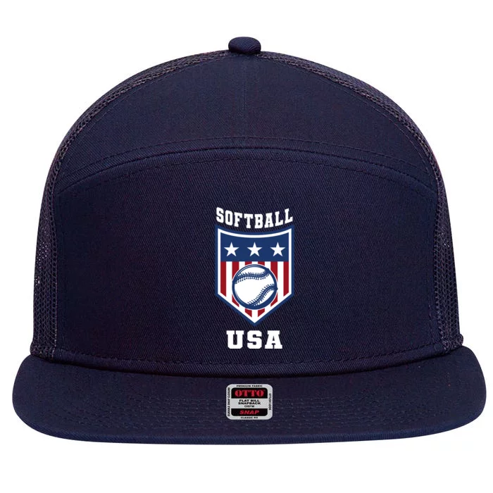 Softball Usa Support The Team Gift Usa Flag Gift 7 Panel Mesh Trucker Snapback Hat