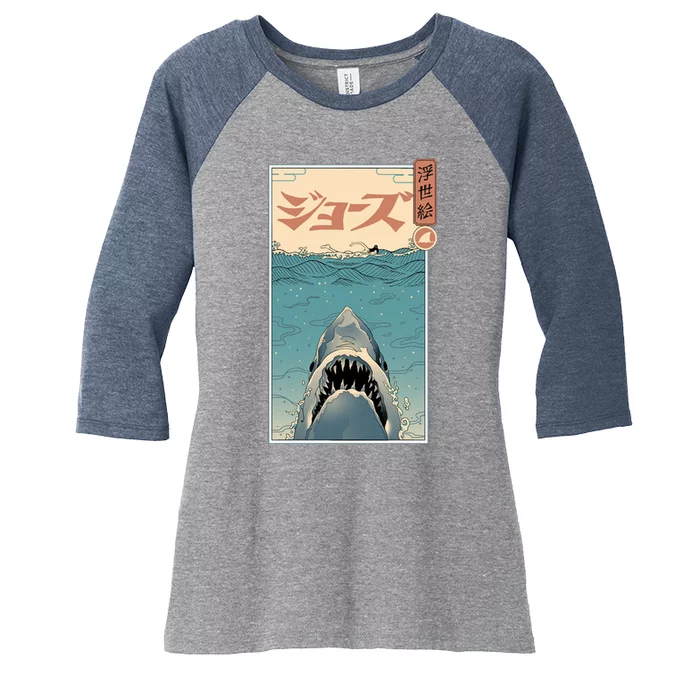 Shark Ukiyo Women's Tri-Blend 3/4-Sleeve Raglan Shirt