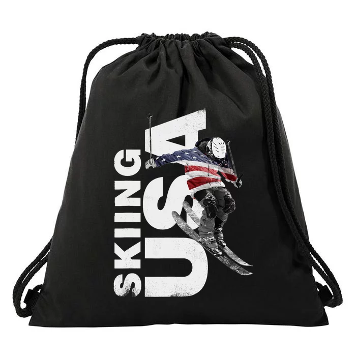 Skiing USA Support The Team USA Flag Ski Drawstring Bag