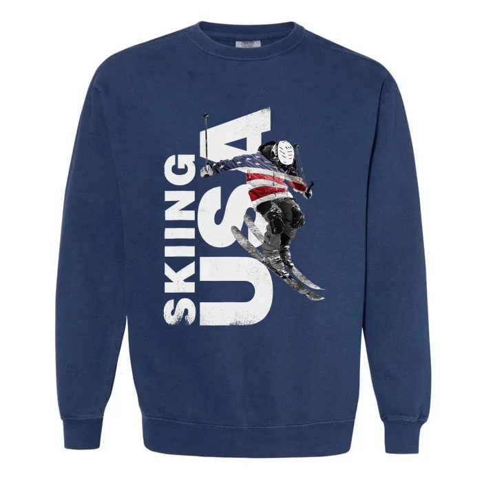 Skiing USA Support The Team USA Flag Ski Garment-Dyed Sweatshirt