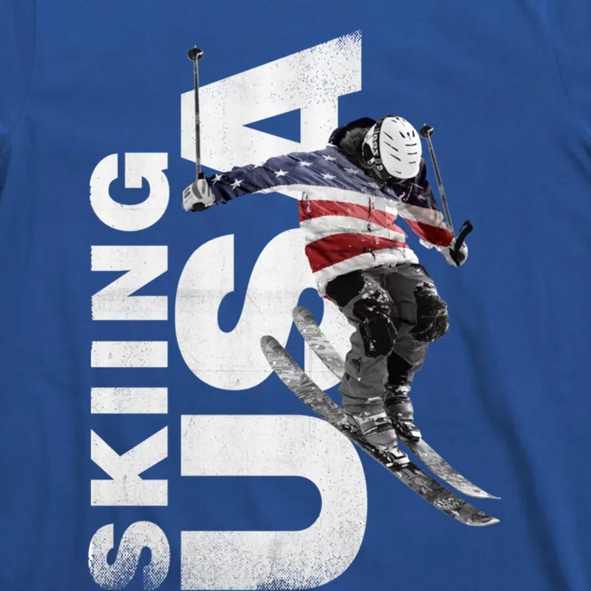 Skiing Usa Support The Team Cool Gift Usa Flag Ski Funny Gift T-Shirt