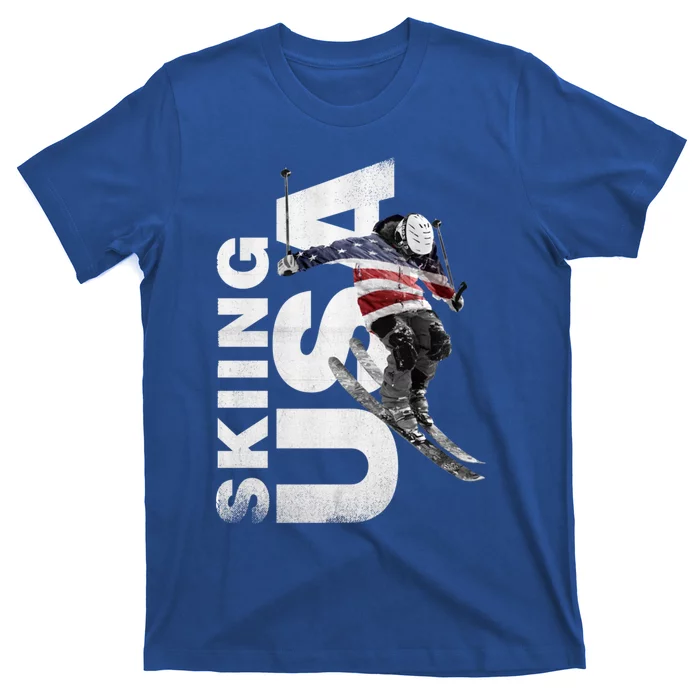 Skiing Usa Support The Team Cool Gift Usa Flag Ski Funny Gift T-Shirt