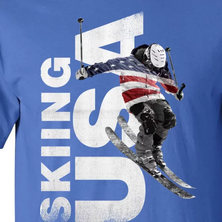 Skiing Usa Support The Team Cool Gift Usa Flag Ski Funny Gift Tall T-Shirt