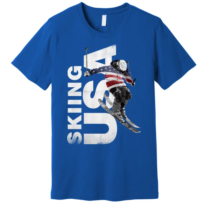 Skiing Usa Support The Team Cool Gift Usa Flag Ski Funny Gift Premium T-Shirt