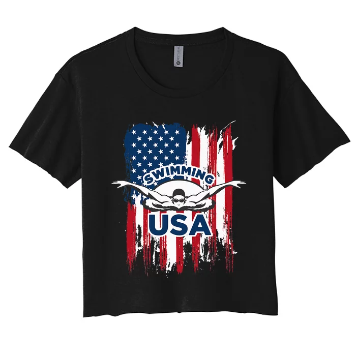 Swimming Usa Support The Usa Flag Women's Crop Top Tee