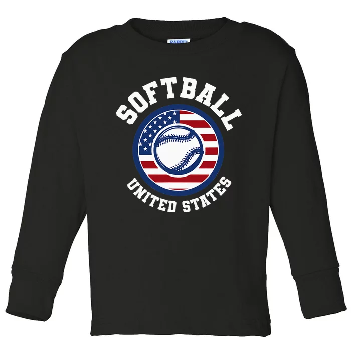 Softball USA Support the Team USA Flag Toddler Long Sleeve Shirt