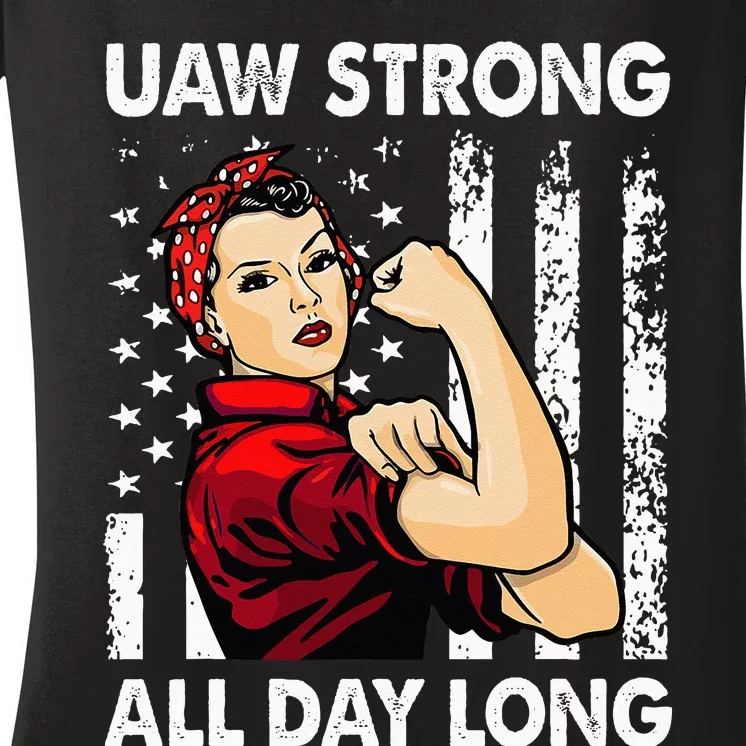 S UAW Strike Red United Auto Workers Picket Sign Women's V-Neck T-Shirt