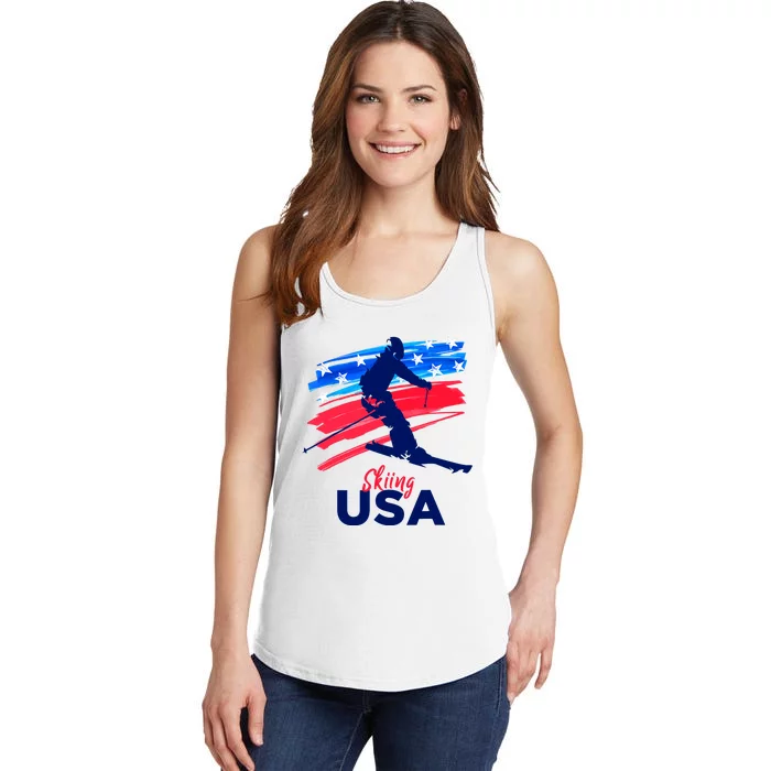 Skiing USA Support The Team USA Flag Ski Winter Ladies Essential Tank