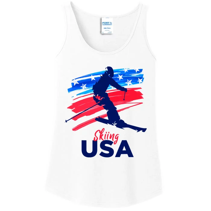 Skiing USA Support The Team USA Flag Ski Winter Ladies Essential Tank