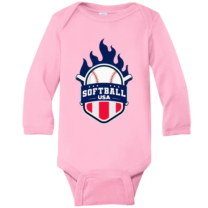 Softball Usa Support The Team U.S.A Flag Baby Long Sleeve Bodysuit