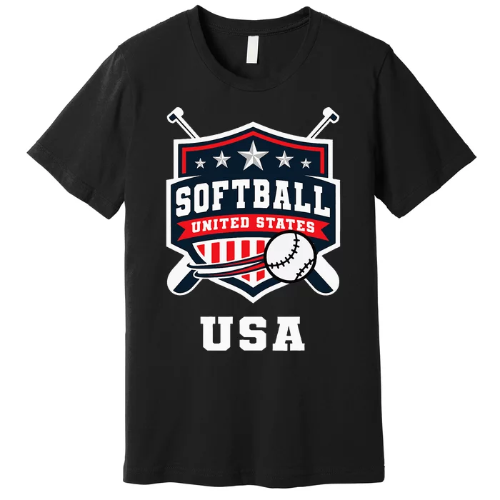 Softball Usa Support The Team U.S.A Flag Premium T-Shirt