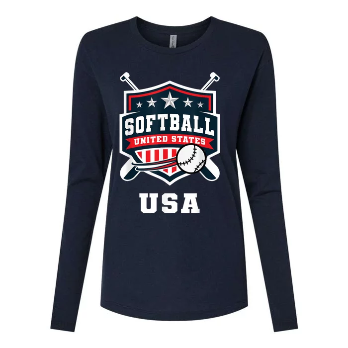 Softball USA Support the Team Shirt USA Flag Womens Cotton Relaxed Long Sleeve T-Shirt