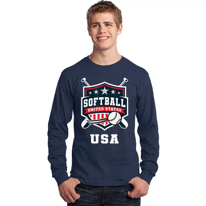 Softball USA Support the Team Shirt USA Flag Long Sleeve Shirt