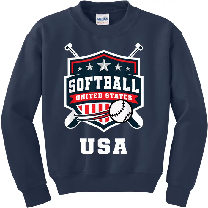 Softball USA Support the Team Shirt USA Flag Kids Sweatshirt