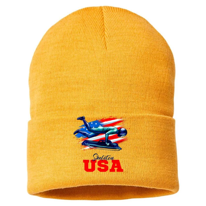 Skeleton Usa Team American Flag Skeleton Lover Athlete Sustainable Knit Beanie