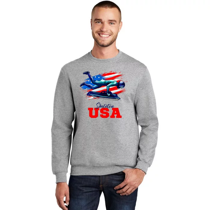 Skeleton Usa Team American Flag Skeleton Lover Athlete Tall Sweatshirt