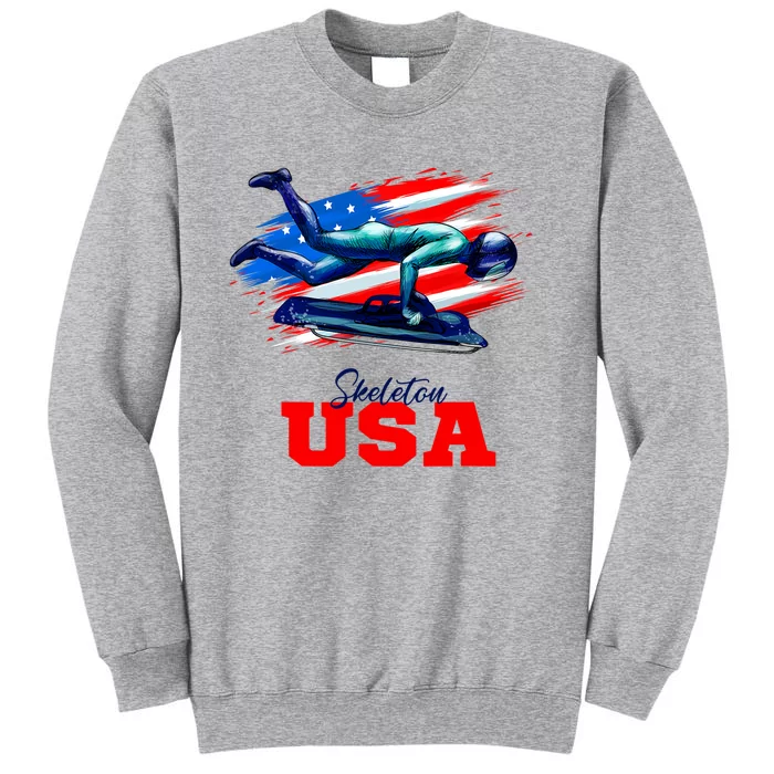 Skeleton Usa Team American Flag Skeleton Lover Athlete Tall Sweatshirt