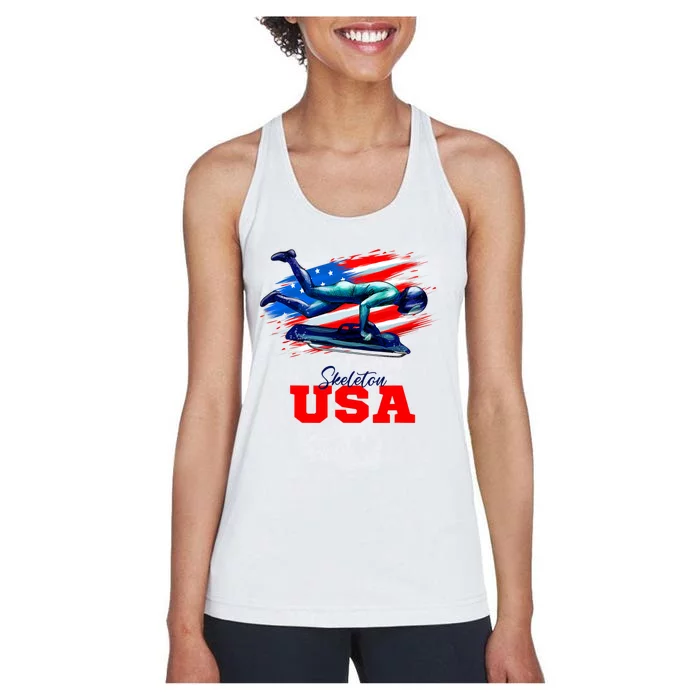 Skeleton Usa Team American Flag Skeleton Lover Athlete Women's Racerback Tank