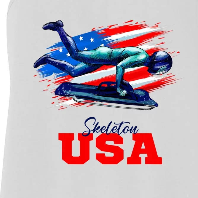 Skeleton Usa Team American Flag Skeleton Lover Athlete Women's Racerback Tank