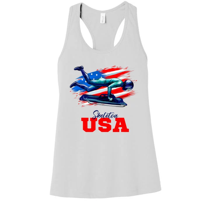 Skeleton Usa Team American Flag Skeleton Lover Athlete Women's Racerback Tank