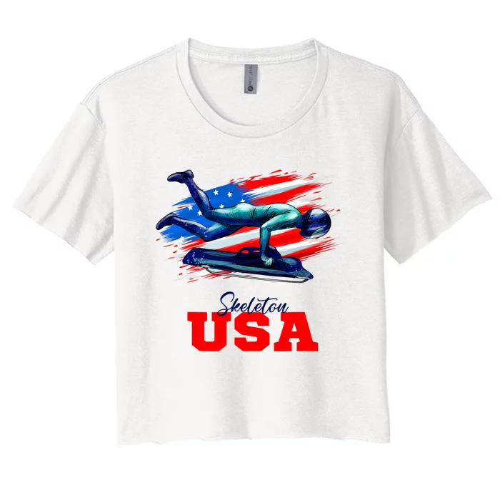 Skeleton Usa Team American Flag Skeleton Lover Athlete Women's Crop Top Tee