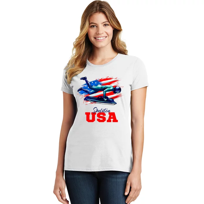 Skeleton Usa Team American Flag Skeleton Lover Athlete Women's T-Shirt