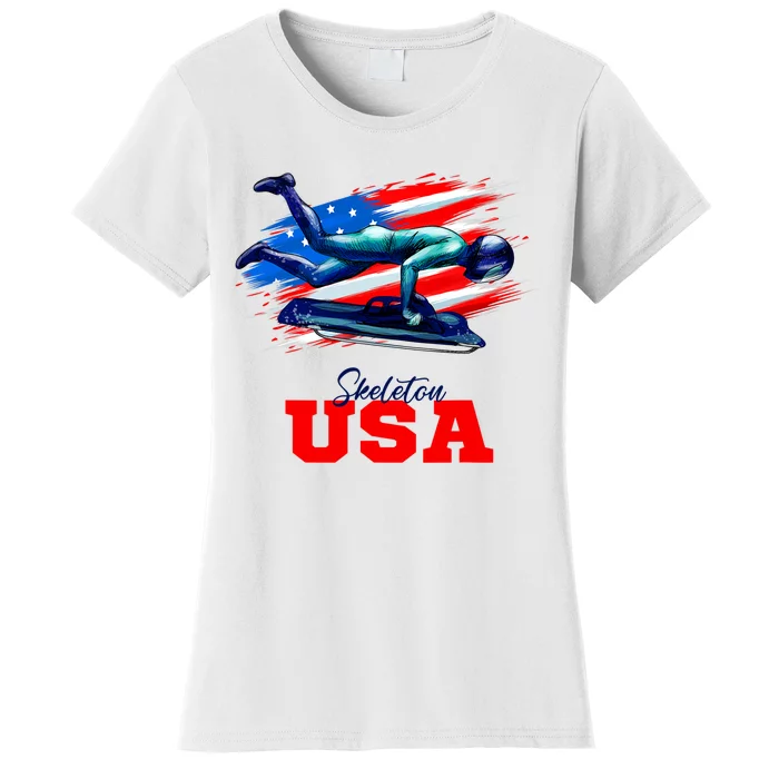 Skeleton Usa Team American Flag Skeleton Lover Athlete Women's T-Shirt