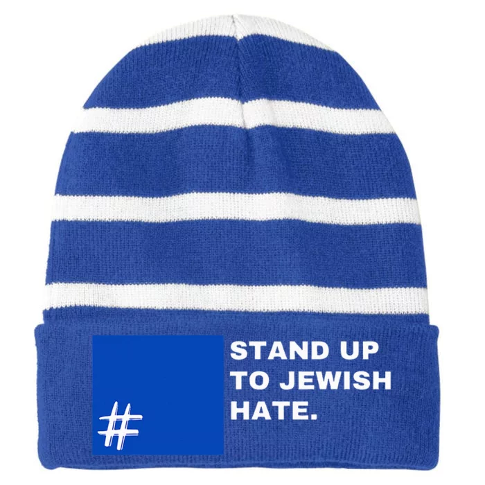 Stand Up To Jewish Hate Blue Square Support Israel Striped Beanie with Solid Band