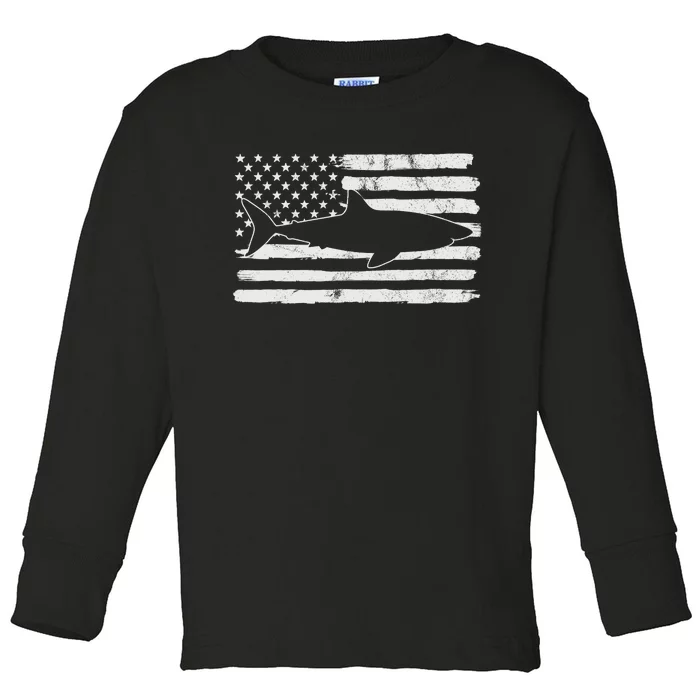 Shark Us Usa Flag America 4th Of July Murica Gift Vintage Toddler Long Sleeve Shirt