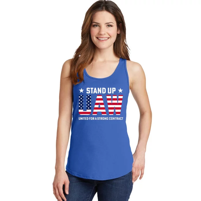 Stand Up UAW United For A Strong Contract Angry Union Worker Ladies Essential Tank