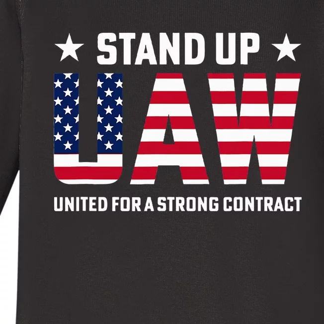 Stand Up UAW United For a Strong Contract Angry Union Worker Baby Long Sleeve Bodysuit