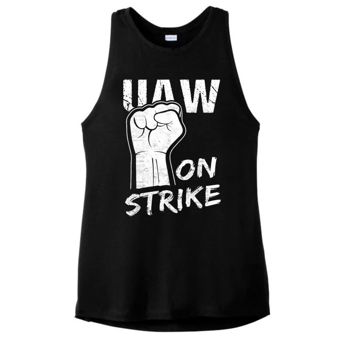 Striking UAW Workers On Strike UAW Strike Red United Auto Workers Picket Sign Ladies Tri-Blend Wicking Tank