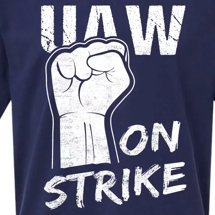 Striking UAW Workers On Strike UAW Strike Red United Auto Workers Picket Sign Sueded Cloud Jersey T-Shirt