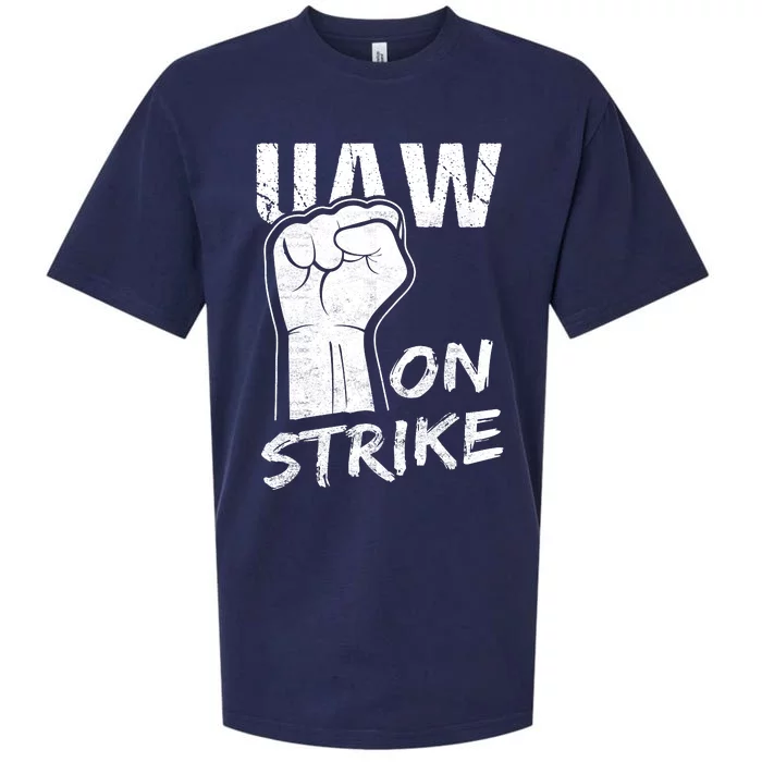 Striking UAW Workers On Strike UAW Strike Red United Auto Workers Picket Sign Sueded Cloud Jersey T-Shirt