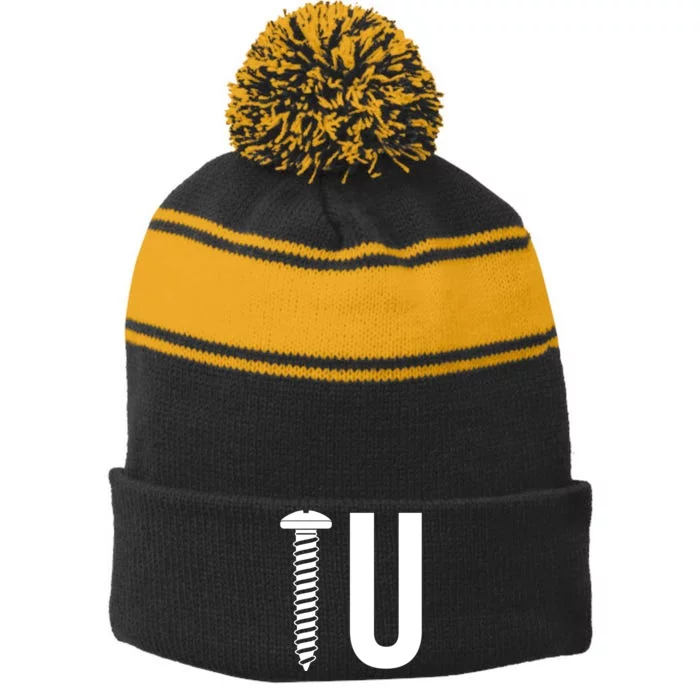 Screw U You Funny Rude Humor Stripe Pom Pom Beanie