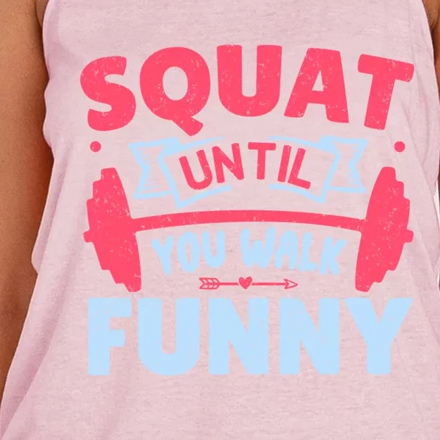 Squat Until You Walk Funny Gym Fitness Workout Funny Gift Women's Knotted Racerback Tank