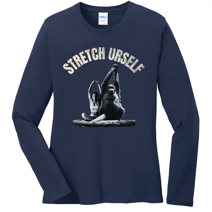 Stretch Urself Zen Yoga Orangutan & Woman Yoga Meditation Ladies Long Sleeve Shirt