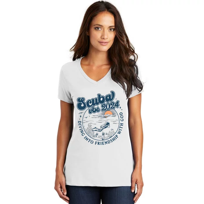 Scuba Vbs 2024 Diving Into Friendship With God Underwater Women's V-Neck T-Shirt