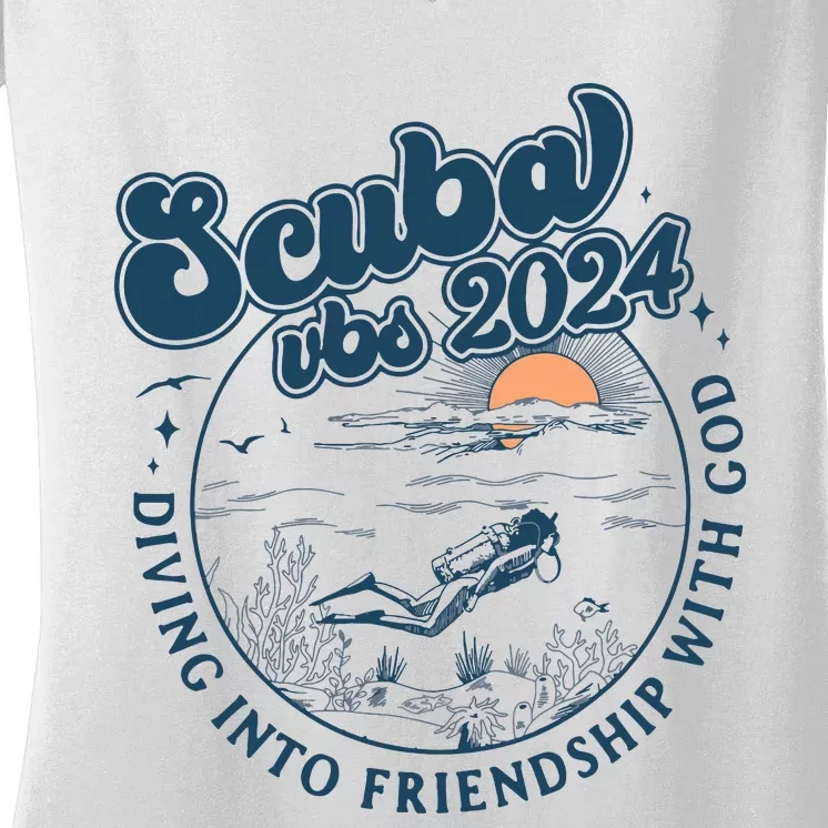 Scuba Vbs 2024 Diving Into Friendship With God Underwater Women's V-Neck T-Shirt