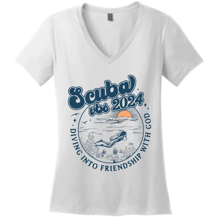 Scuba Vbs 2024 Diving Into Friendship With God Underwater Women's V-Neck T-Shirt