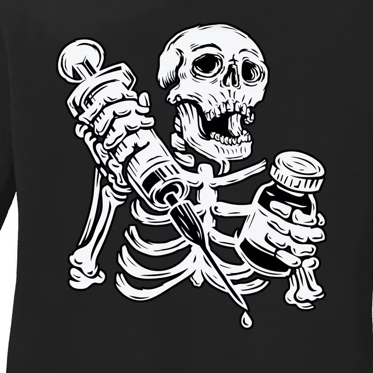 Skeleton Vaccine Ladies Long Sleeve Shirt